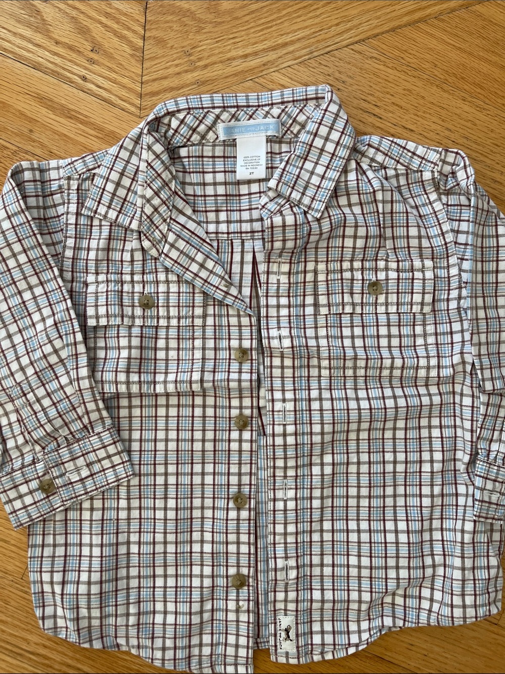 Janie and Jack Boys White, Brown & Blue Plaid Button-Down Shirt